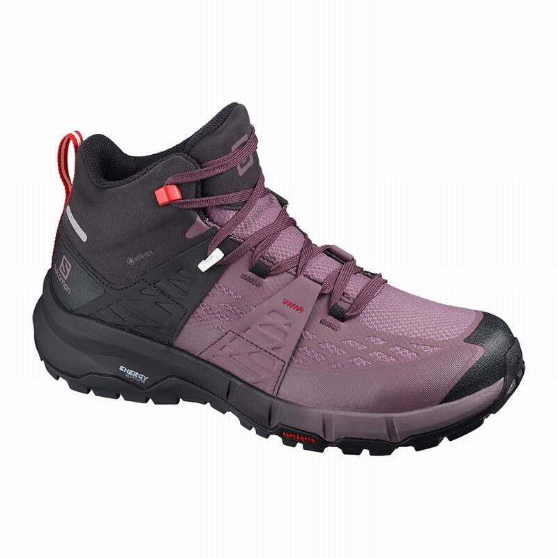 Salomon Israel ODYSSEY MID GTX W - Womens Hiking Shoes - Black/Red (DASB-57016)